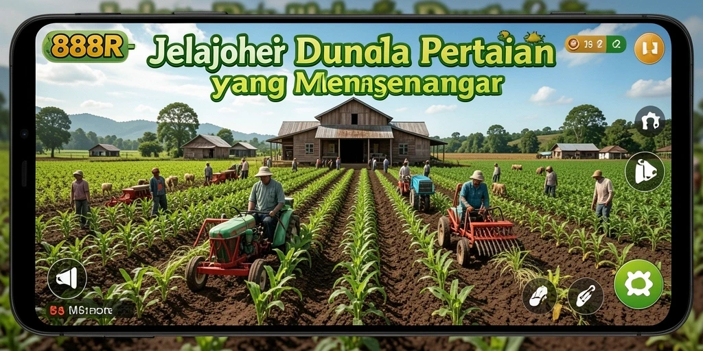 Screenshot gameplay <strong>888R</strong> yang menunjukkan aktivitas bertani yang seru.